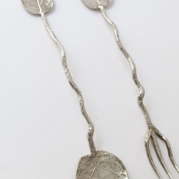 Michael Aram salad utensils set leaf double handled spoon fork rare signed art - Picture 1 of 13
